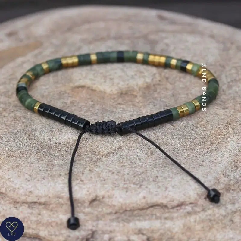Tibetan Natural Stone - gold plated Hematite beads and Olive Jade - 0304