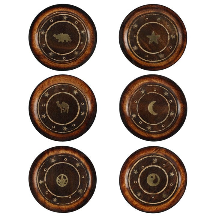 Jones Home & Gift Incense MANGO WOOD INCENSE HOLDER WITH BRASS INLAY