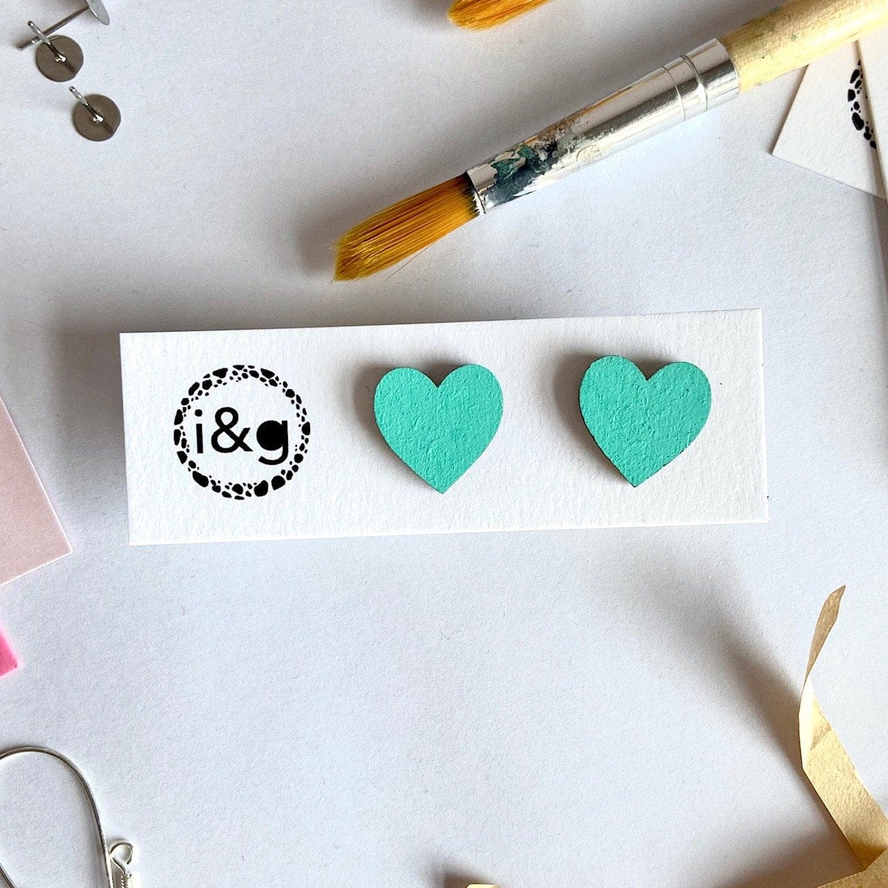 Ivy and Ginger Earrings Mini Aqua Heart Studs - GN15