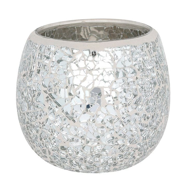 Jones Home & Gift Candles & Accessoires LARGE SILVER CRACKLE GLASS CANDLE HOLDER