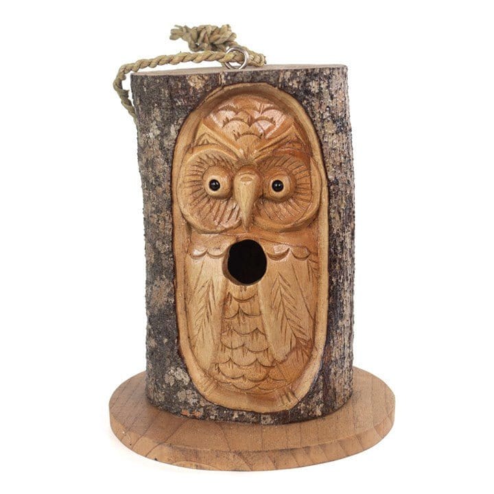 Jones Home & Gift Garden Ornaments PINE WOOD OPEN EYE OWL BIRD HOUSE