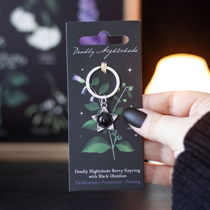 Jones Home & Gift Keyrings Deadly Nightshade Keyring with Black Obsidian