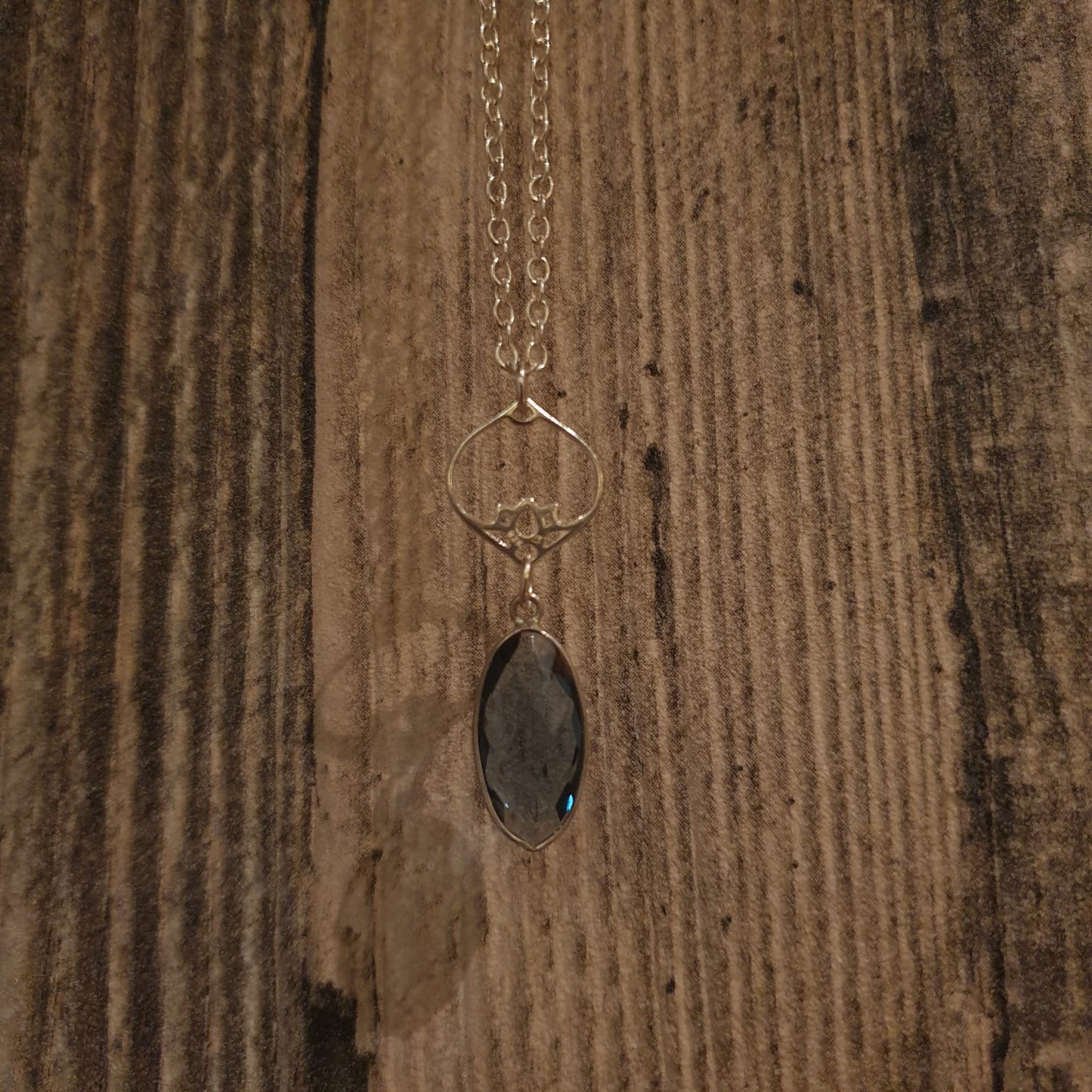 Kyanite Long Oval Pendant & 925 Lotus Connector Necklace - AN216 - The Hare and the Moon