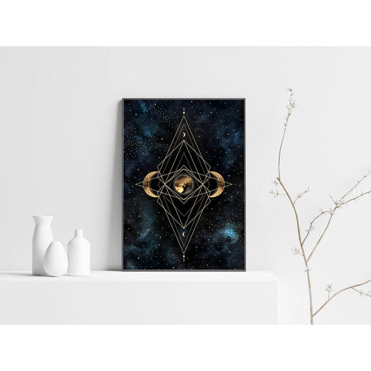 Lunar Spell - Celestial Witchy Art Print - Spiritual Decor - FF6 - The Hare and the Moon