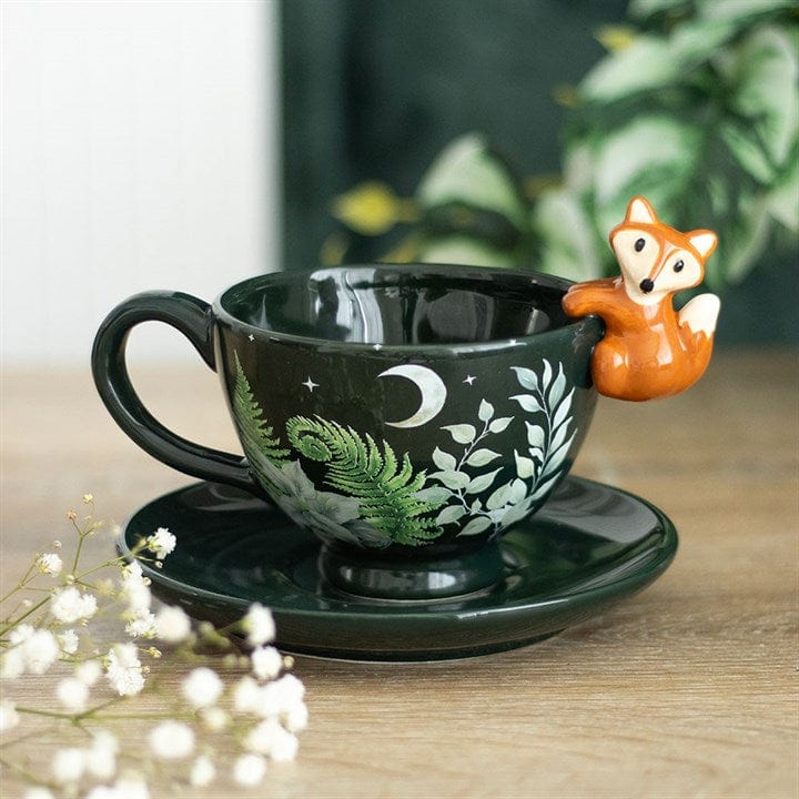 Jones Home & Gift Mugs Green Forest Teacup with Fox