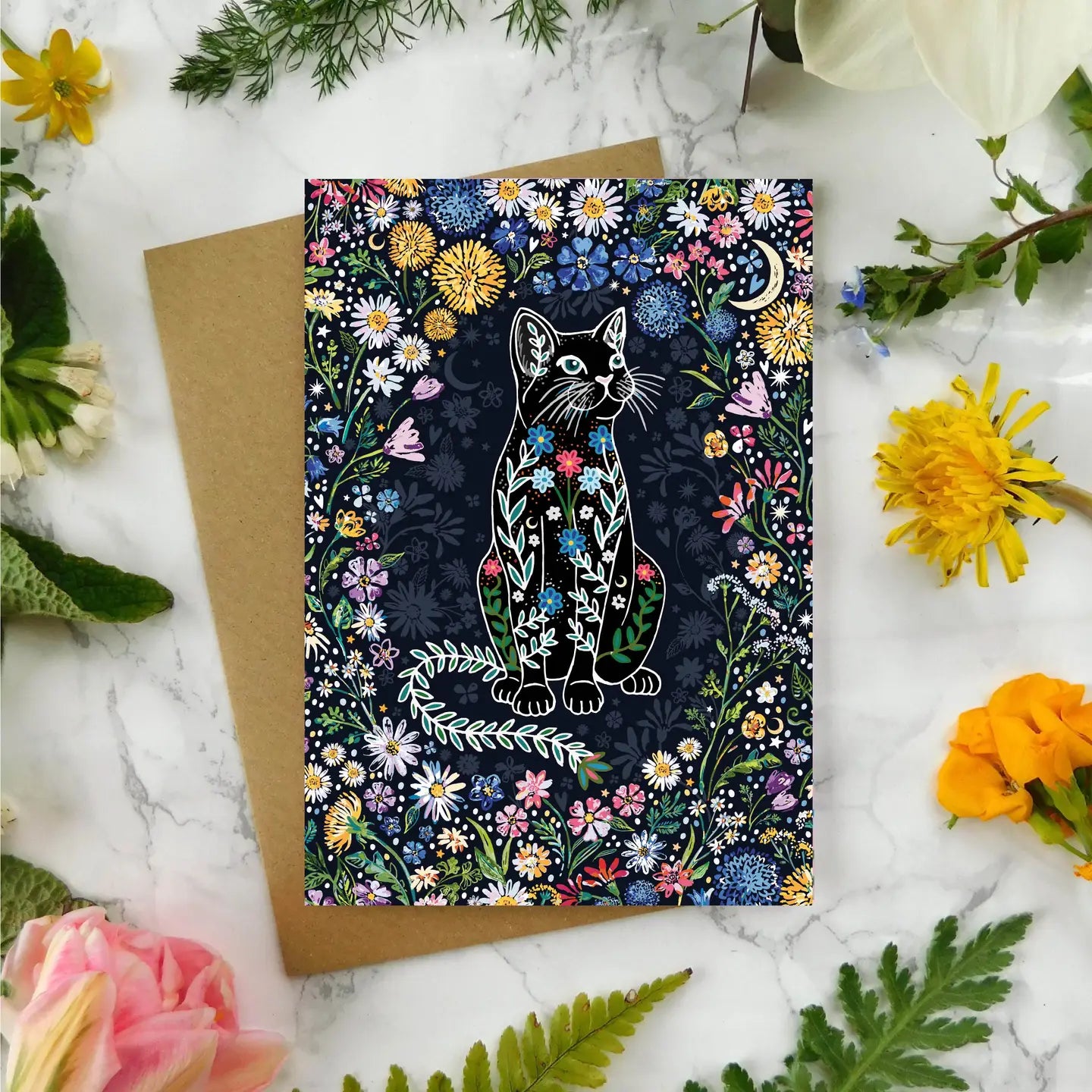Flower Cat Greetings Card - CA118