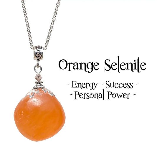 Orange Selenite Necklace, Balance Sacral Chakra, Earth Energy - GHC67 - The Hare and the Moon