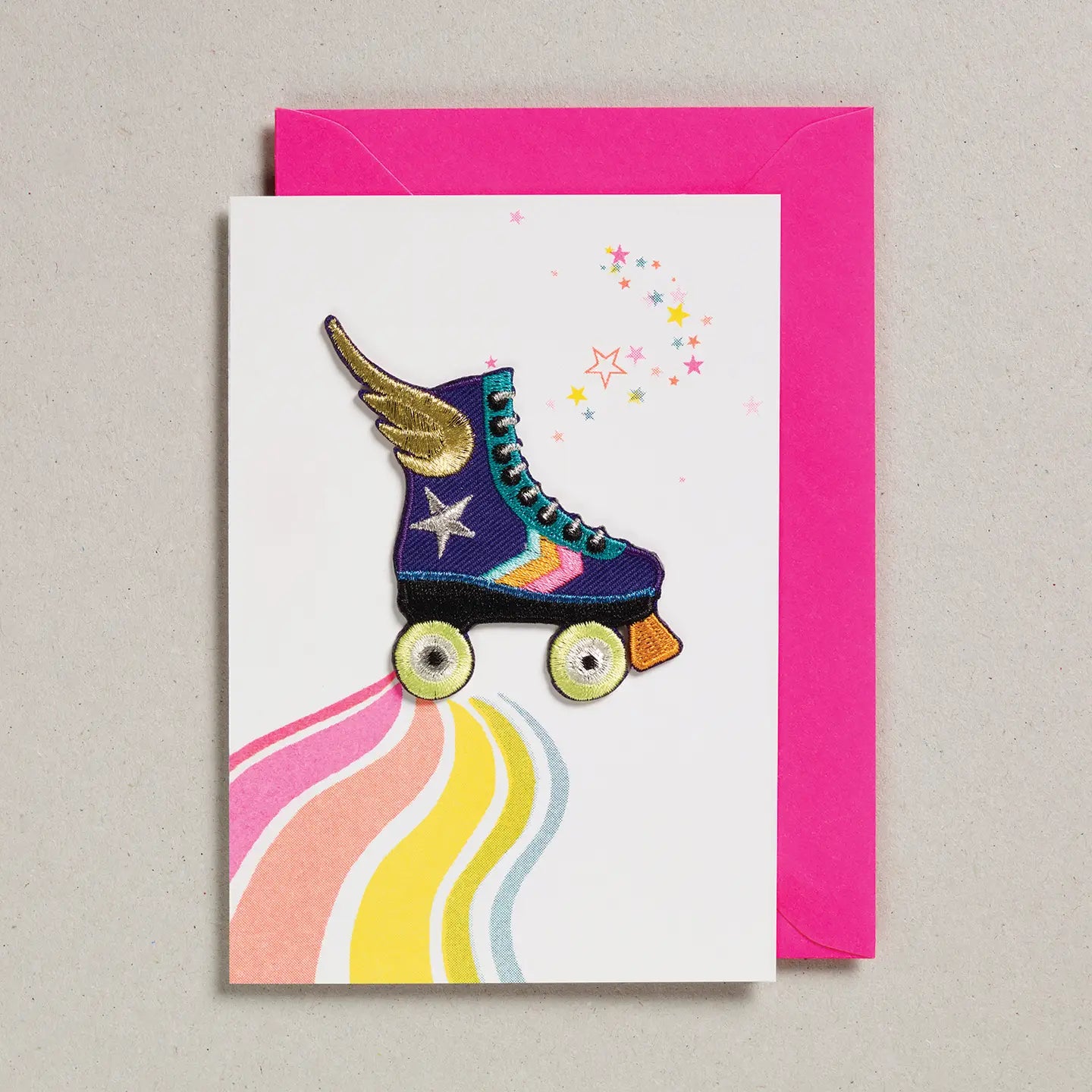 Retro Rainbow Rollerskate Iron On Patch Greeting Card - GC-PAT-0030