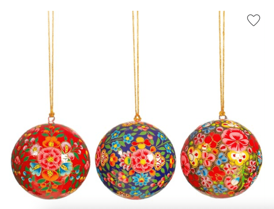 Sasse & Belle Christmas Decorations Kashmiri Paper Mache Floral Bauble - GMDXM001