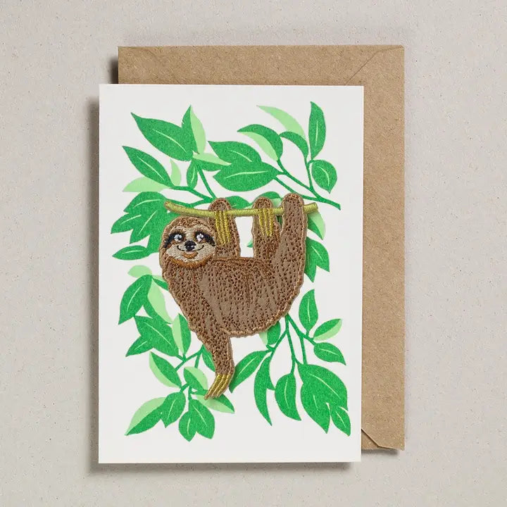 Hanging Sloth Iron On Patch Greeting Card - GC-PAT-0093