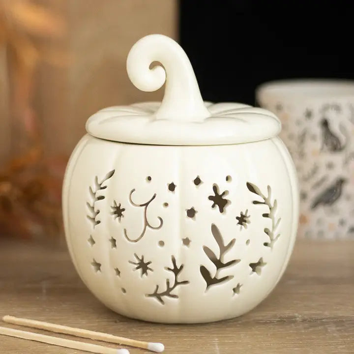 Cream Folk Pumpkin Halloween Oil Burner and Wax Warmer