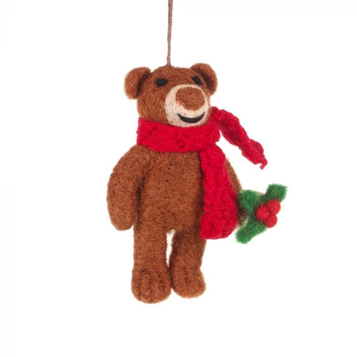 Felt So Good Christmas Decorations Handmade Felt Biodegradable Bear with Scarf Hanging - FT14