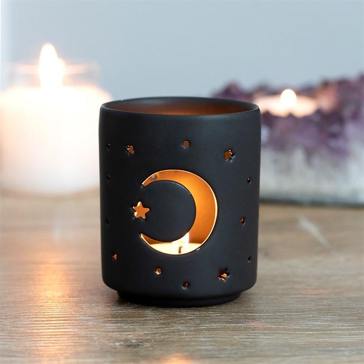 Jones Home & Gift Oil Burners SMALL BLACK MYSTICAL MOON CUT OUT TEALIGHT HOLDER