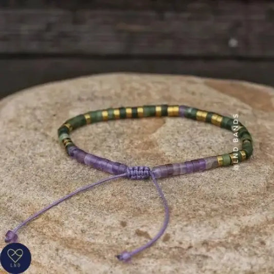 Tibetan Natural Stone - Perfectly Imperfect - Amethyst & Olive Jade - 0281