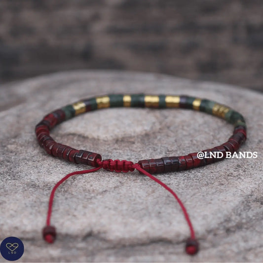 Tibetan Natural Stone - Olive Jade & Hematite - EAT - PRAY - LOVE - 0401