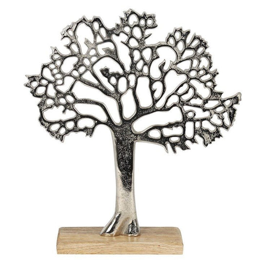 33CM SILVER TREE ORNAMENT ON WOOD BASE - The Hare and the Moon