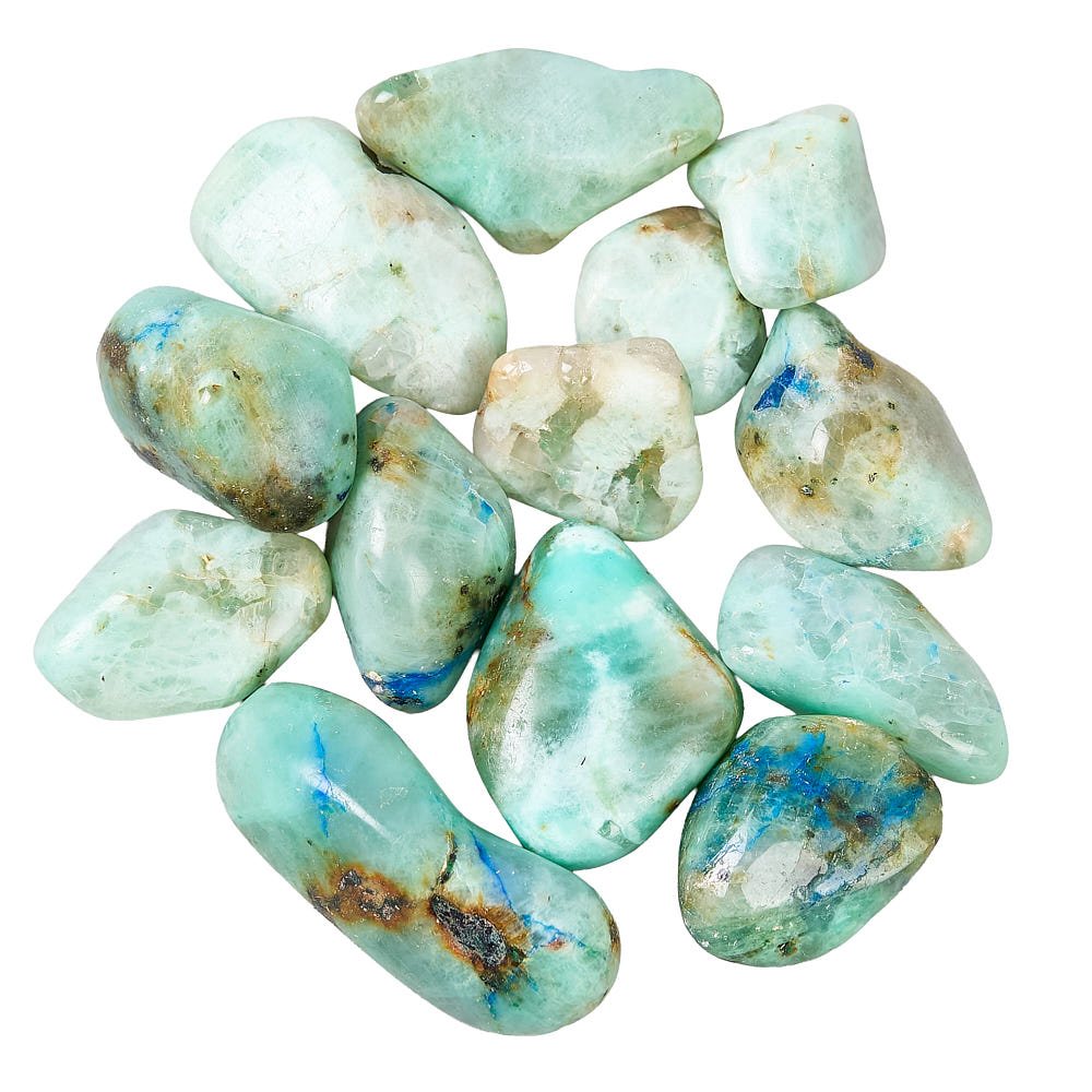 Azurite with Green Moonstone Tumble Stone - Stone of Insight, Emotional Balance, and Spiritual Awareness