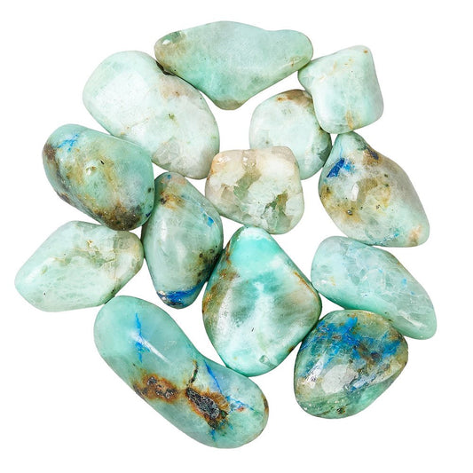 Azurite with Green Moonstone Tumble Stone - Stone of Insight, Emotional Balance, and Spiritual Awareness