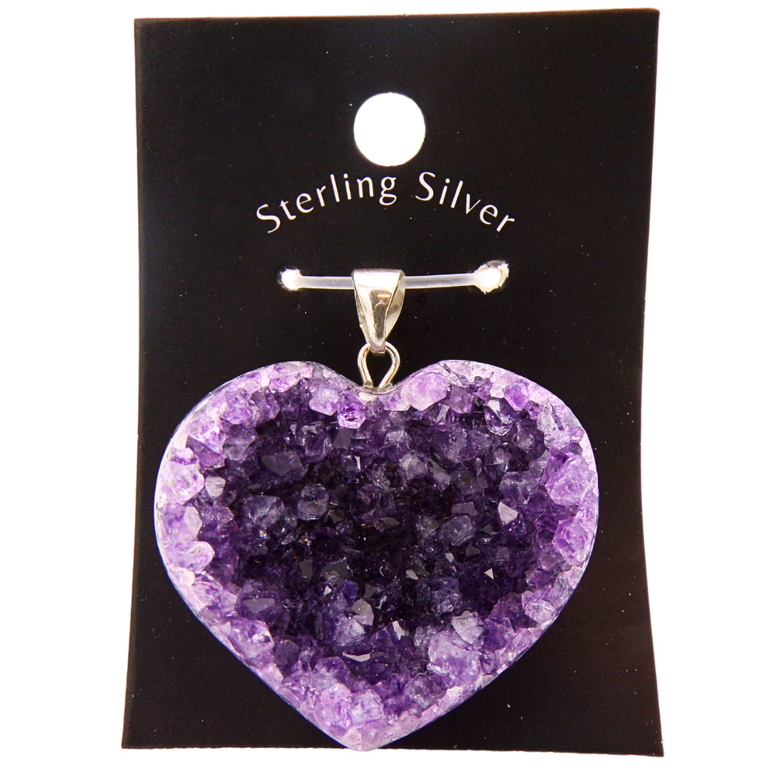 Amethyst Druze Heart Pendant (925 Silver)- Stone of Healing and Beauty - PD3
