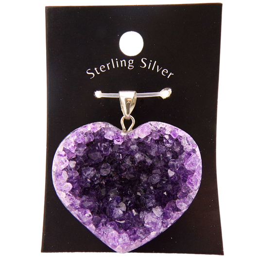 Amethyst Druze Heart Pendant (925 Silver)- Stone of Healing and Beauty - PD3