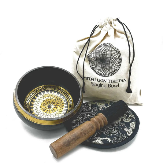 Artisan Singing Bowl Gift Set - Round Medallion Ancient Wisdom- ASBG2