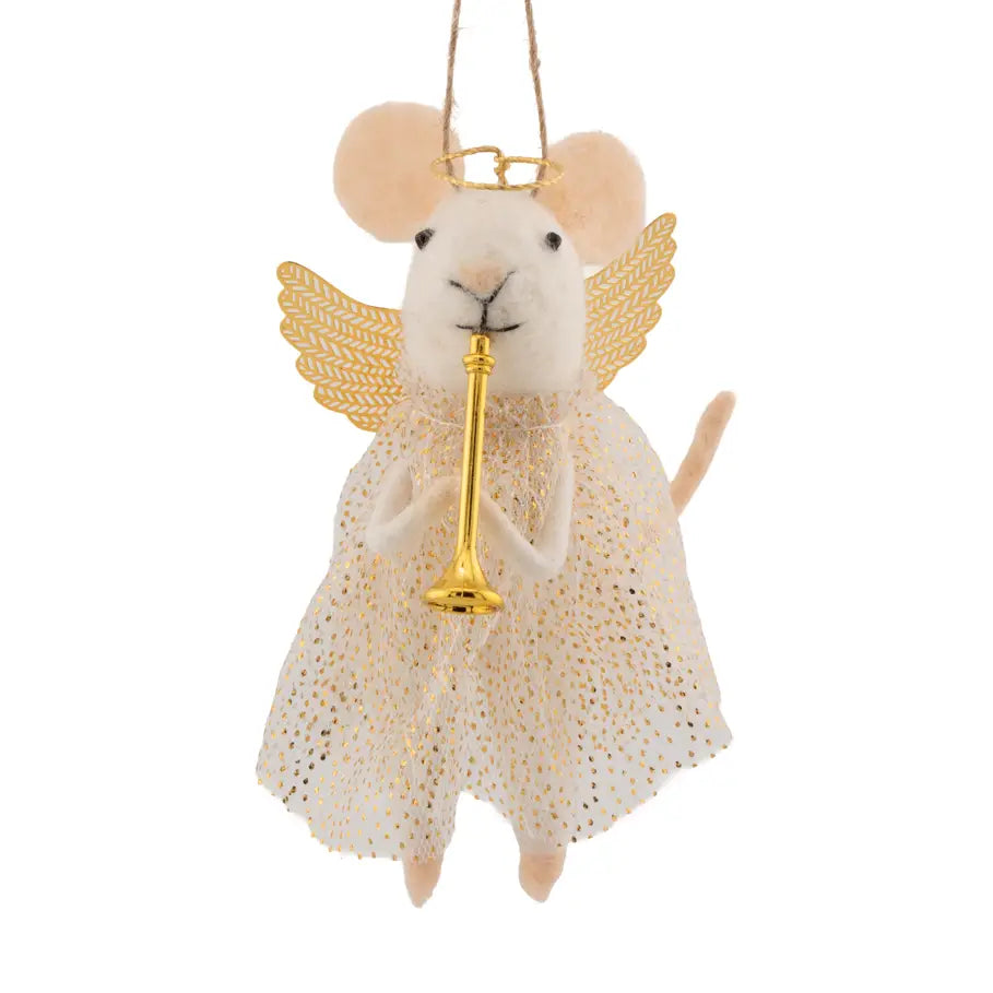 Angel Mouse Playing the Trumpet Felt Decoration - HOBXM239