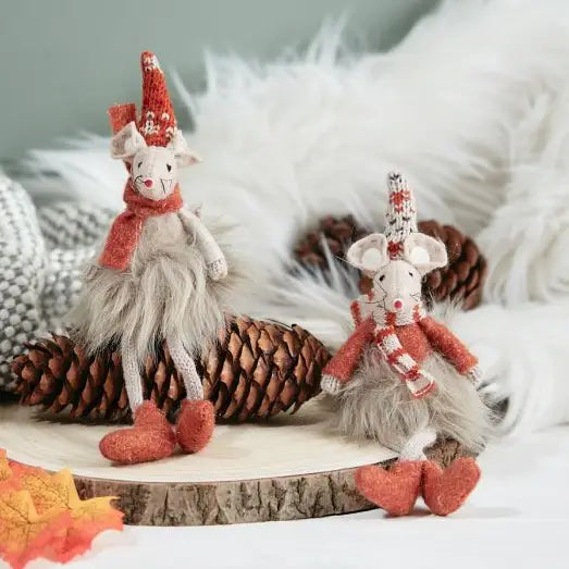 Autumn Mouse Shelf Sitter Fabric with Hat & Scarf - 4HW303