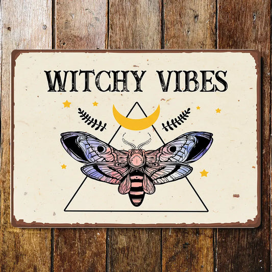 Witch Vibes Moth Moon Metal Sign Plaque