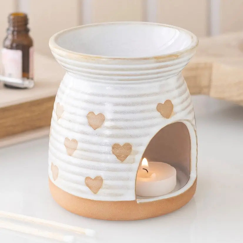 Beige Heart Print Oil Burner