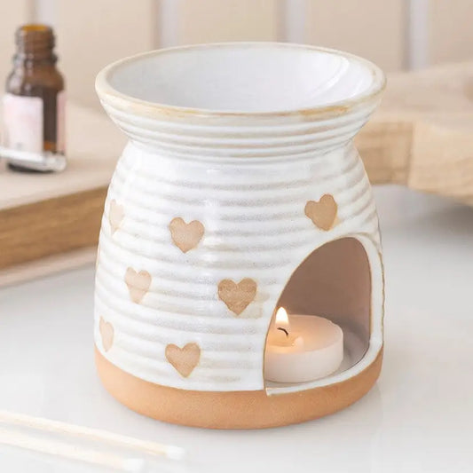 Beige Heart Print Oil Burner