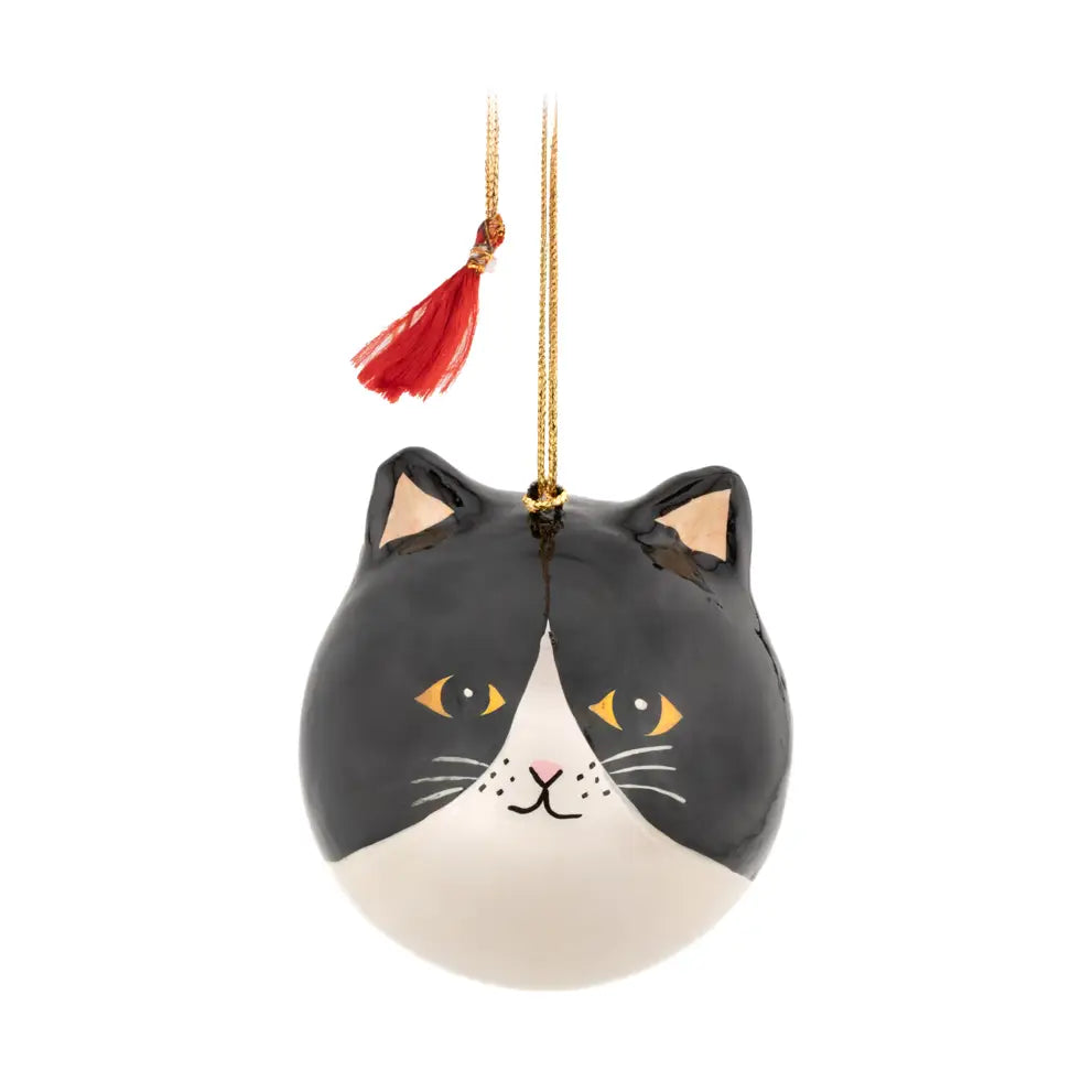 Black Cat Bauble Papier Mache Bauble - GMDXM056