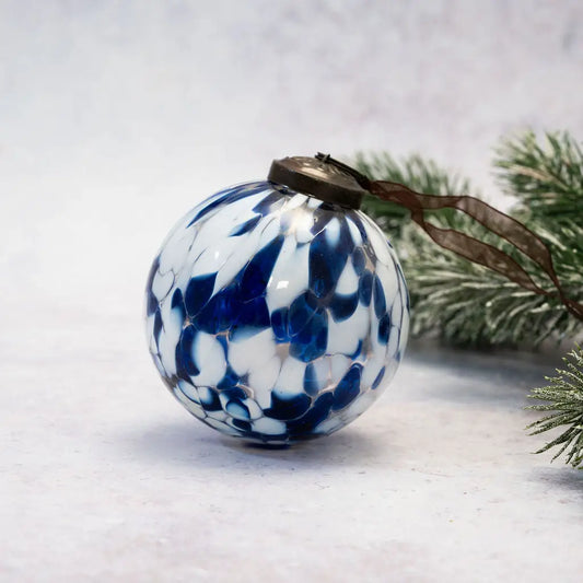 Blue Cheena Glass Hanging Bauble - 3BLUECHEENA