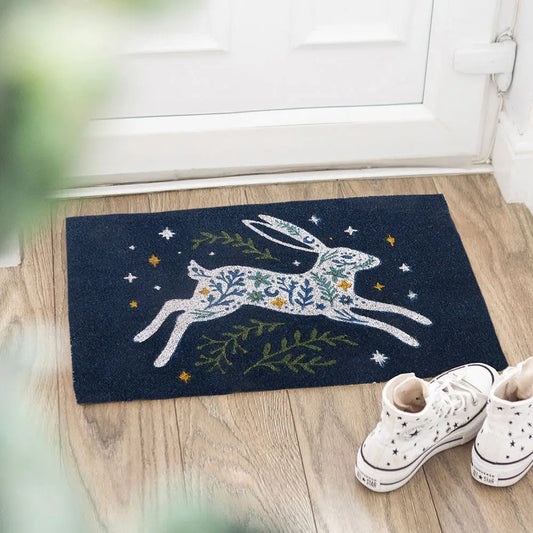 Blue Leaping Hare Doormat