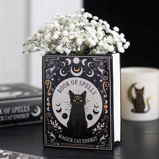Black Cat Book Shaped Vase