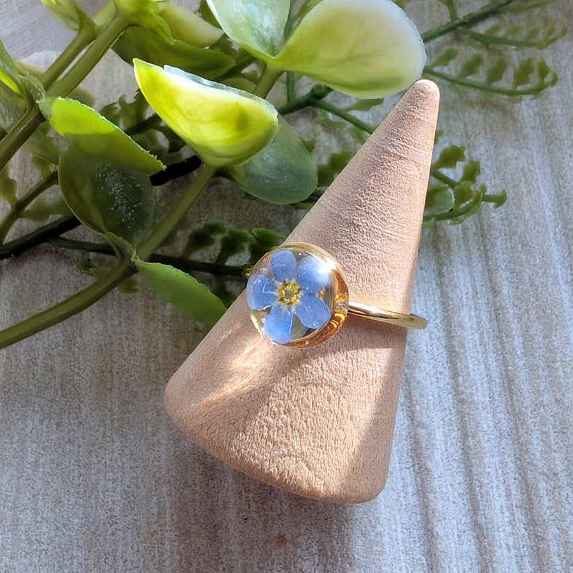 Bright Forget Me Not Gold Plated Adjustable Ring - Work By Nature - F-FB-10D-R-18