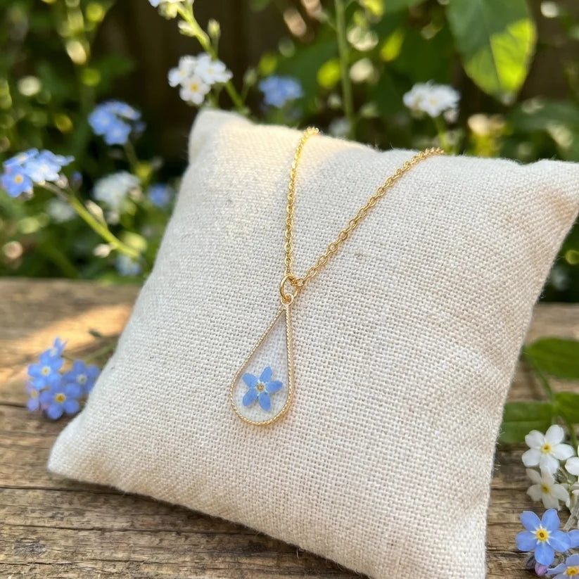Bright Forget Me Not Waterdrop Gold Plated Stainless Steel Necklace - Work By Nature - F-FB-W-N-18