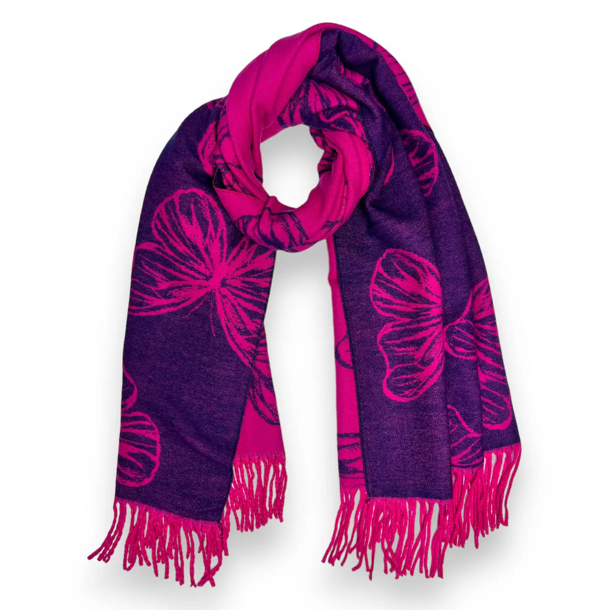 Butterfly Print On Cashmere Blend Reversible Scarf - W-BUTTERFLY HOT PINK