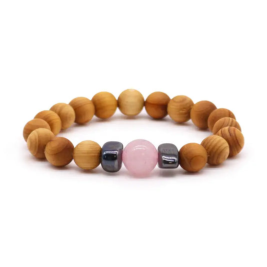 Cedarwood Heart Chakra Bracelet - Rose Quartz - CED1
