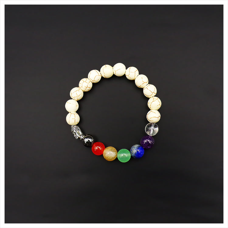 Chakra Bead and White Howlite Buddha Bracelet - PBB40