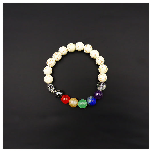 Chakra Bead and White Howlite Buddha Bracelet - PBB40
