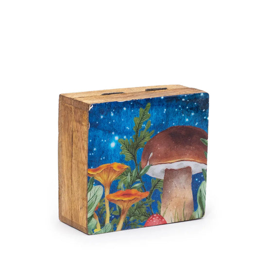 Enameled Square Box 10x10x4.2cm - Mushroom Design Teal