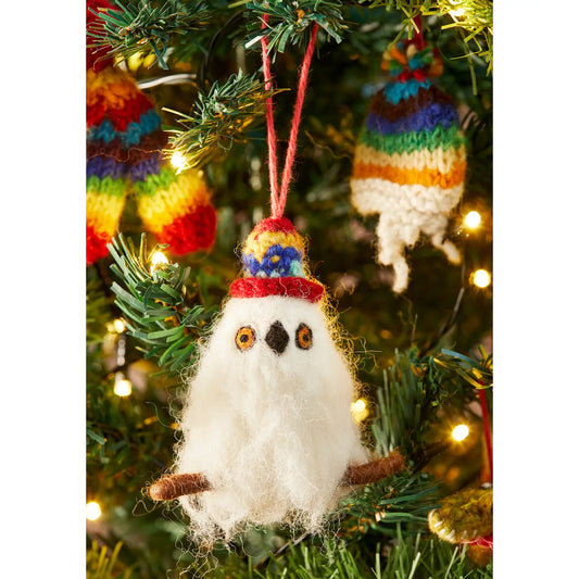Felt Owl in Rainbow Knitted Wool Hat - XM52