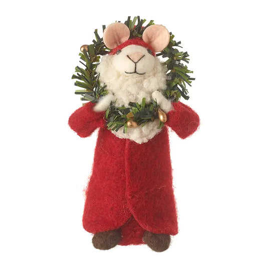 Festive Wool Mouse Decoration - OYY168C