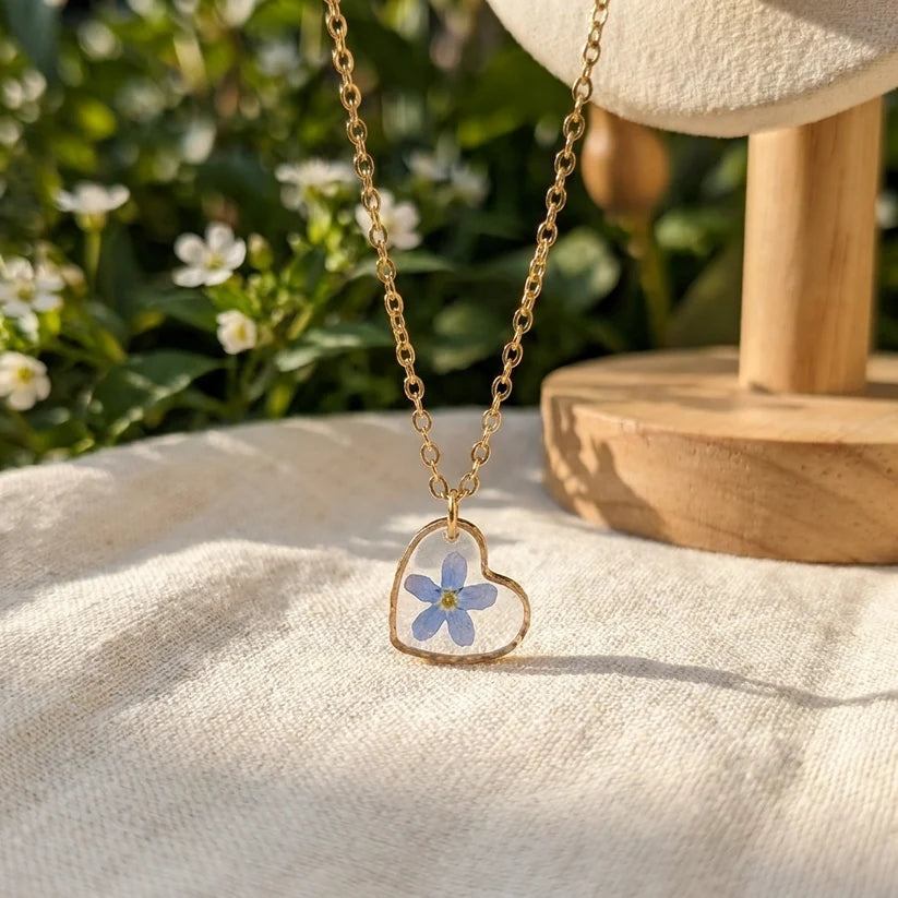 Forget Me Not Heart Gold Plated Stainless Steel Necklace - Work By Nature - F-FB-H-N-18