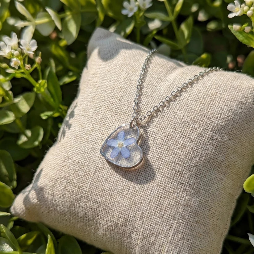 Forget Me Not Heart Stainless Steel Necklace - Work By Nature - F-FB-H-N-SS