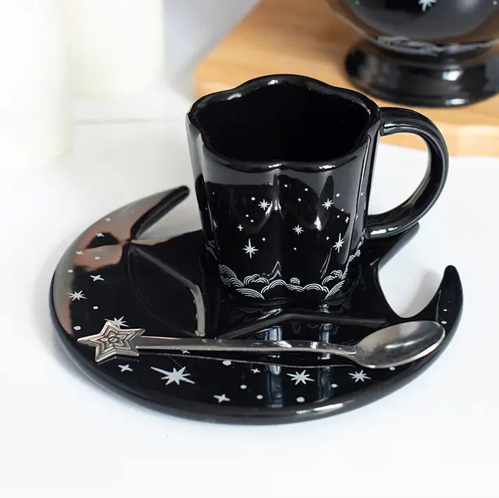 Gothic Spellbound Sky Espresso Cup, Saucer and Spoon Set