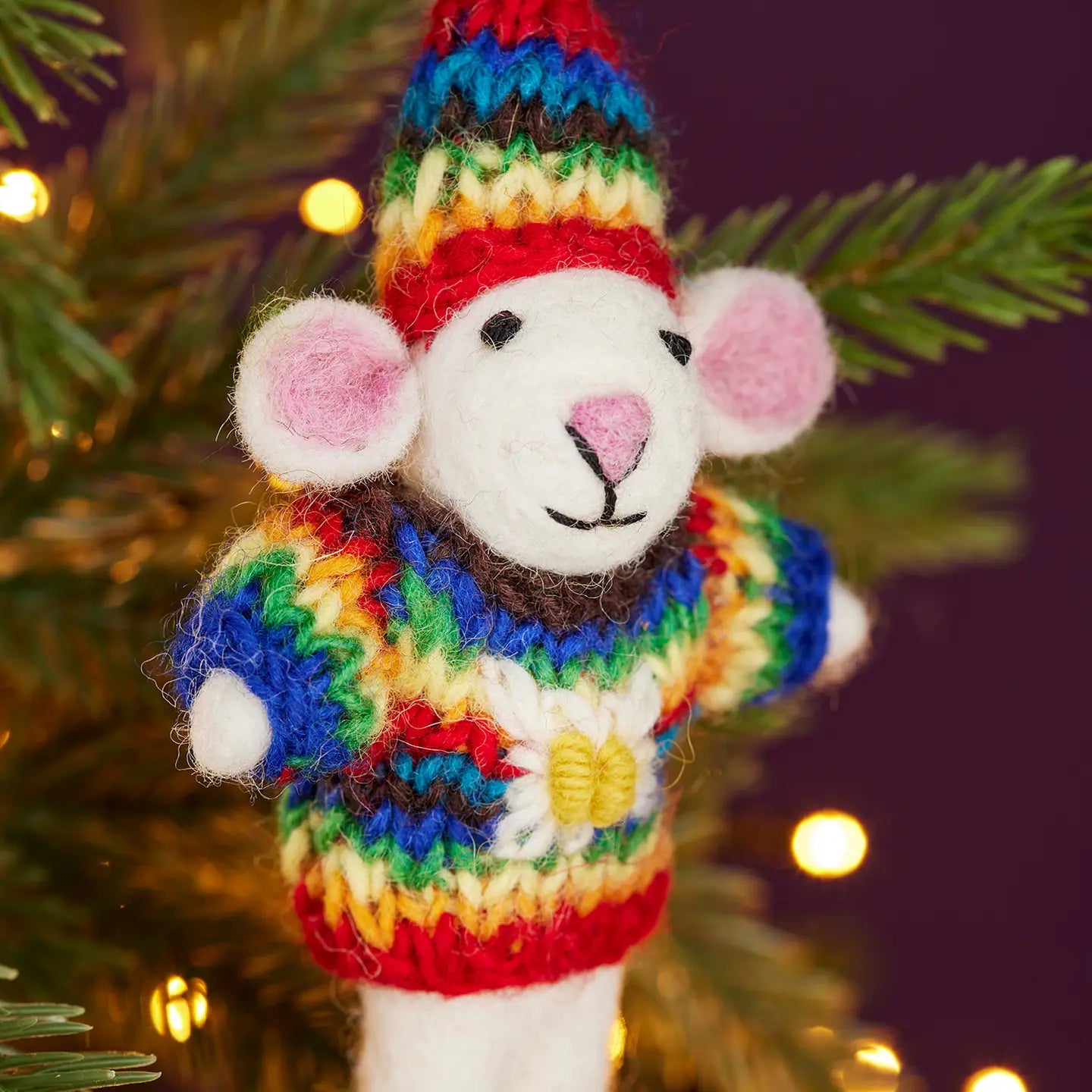 Felt Mouse in Rainbow Jumper Decoration - HDEC157