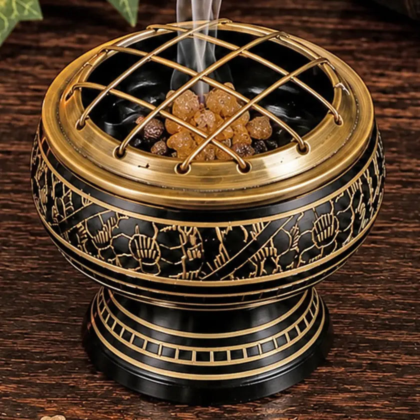 Hand Engraved Black Resin Ritual Burner 7.5 cm - 40290