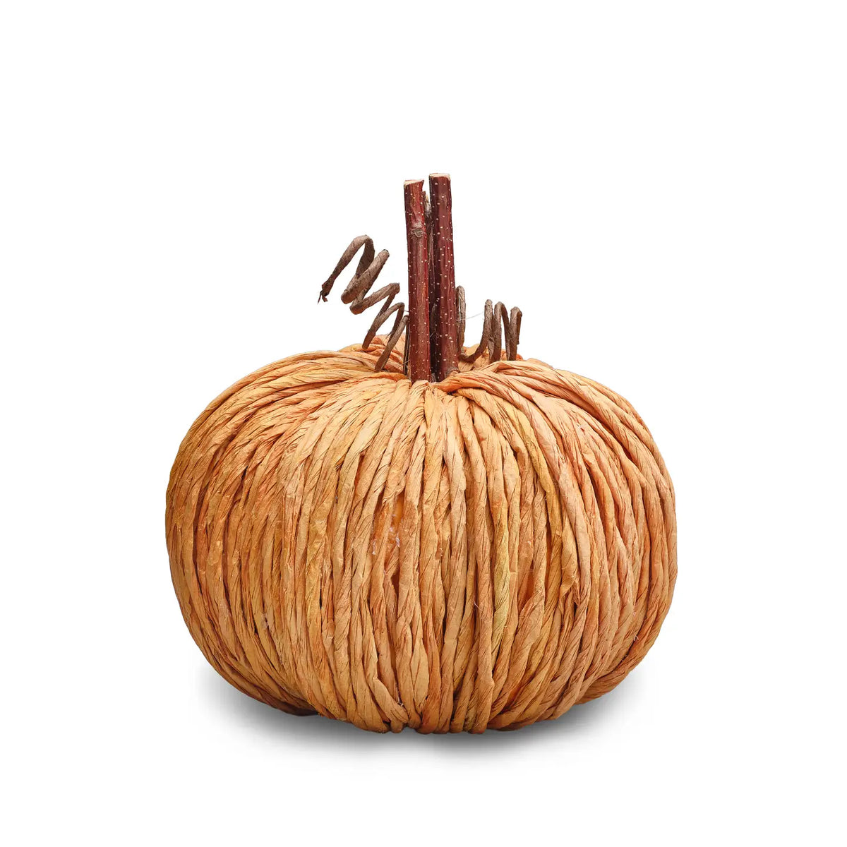 Handmade Burnt Orange Straw Pumpkin with Decorative Stalk - HH217034 / HH207010 / HH247010