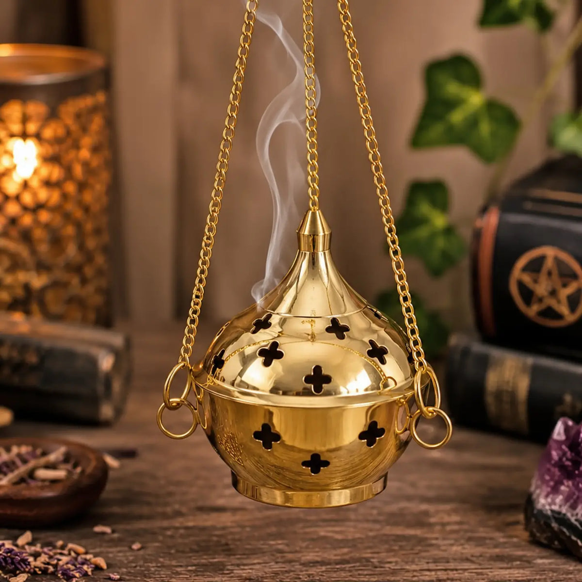 Hanging Polished Brass Resin Burner 6.5 cm - 40009